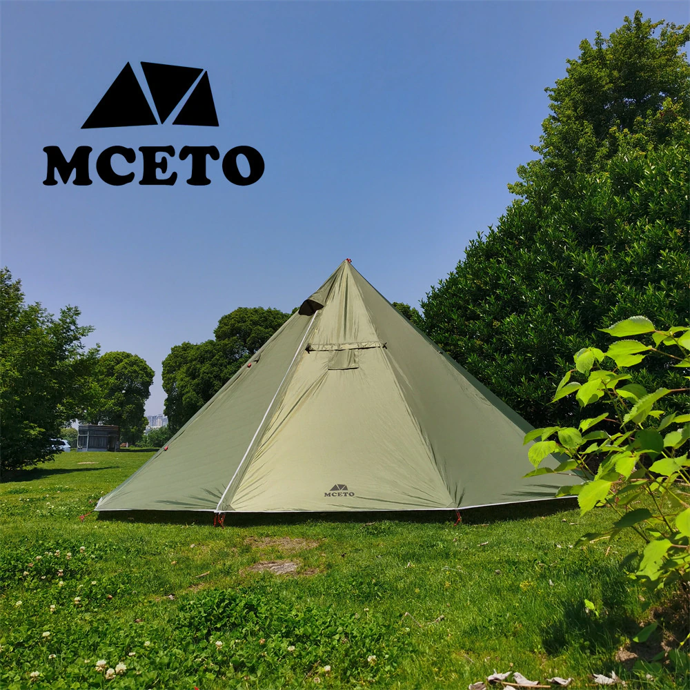 Cheap Goat Tents MCETO 5 8 Pessons Octagonal Camping Pyramid Tent with Chimney Hole Large Space Picnic Travel Family Party Tent Outdoor Shelter   